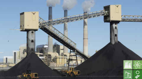 CASTLE DALE, UT - OCTOBER 9: Piles of coal sit in front of Pacificorp's 1440 megawatt coal fired power plant on October 9, 2017 in Castle Dale, Utah. It was announced today that the Trump administration's EPA will repeal then Clean Power Plan,that was put in place by the Obama administration. (Photo by George Frey/Getty Images)