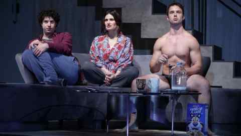 From left, Eli Gelb, Idina Menzel and Will Brittain in ‘Skintight’