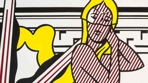 ICA Miami Inaugural Exhibition, The Everywhere Studio Roy Lichtenstein, Artist's Studio with Model, 1974. Oil and Magna on canvas, 243.8 x 325.1 cm (96 x 128 in.) Collection of Irma &amp; Norman Braman.
