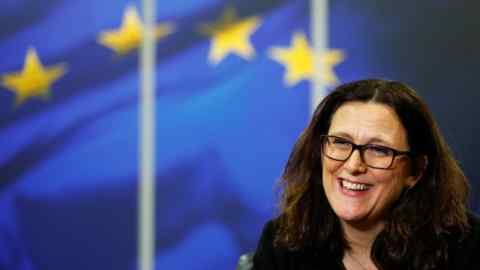 European Trade Commissioner Cecilia Malmstrom speaks during an interview with Reuters at the EU Commission headquarters in Brussels, Belgium, January 15, 2018. REUTERS/Francois Lenoir