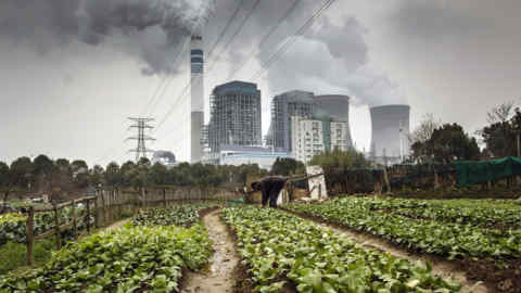 Bloomberg Best of the Year 2019: A man tends to vegetables in a field as emissions rise from nearby cooling towers of a coal-fired power station in Tongling, Anhui province, China, on Wednesday, Jan. 16, 2019. Photographer: Qilai Shen/Bloomberg