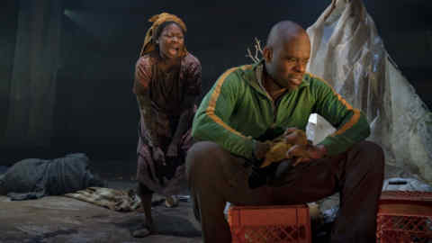 Zainab Jah and Sahr Ngaujah in BOESMAN AND LENA by Athol Fugard, directed by Yael Farber. Photo by Joan Marcus.
