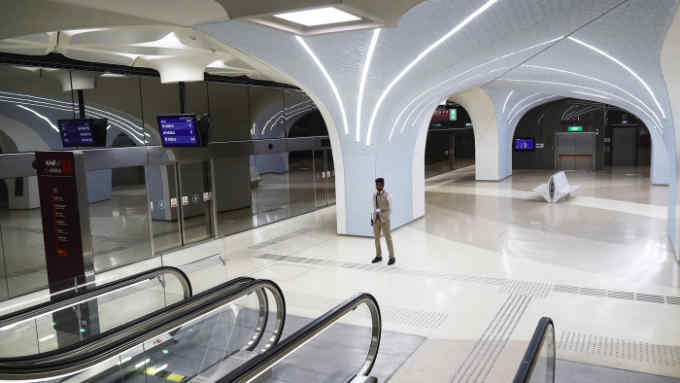 A general view shows the main station of Doha's new Metro Red Line South which was opened on May 8, 2019 in the Qatari capital. - Doha's first metro opens to the public today, the Qatari transport and communications ministry said, as the Gulf country readies for the 2022 football World Cup. The metro's full network, due to open in 2020, will consist of three lines -- Red, Green and Gold -- and 37 stations. Qatar Rail, the state-owned company responsible for the metro, has said it hopes to encourage people to use public transport. (Photo by Karim JAAFAR / AFP) (Photo credit should read KARIM JAAFAR/AFP/Getty Images)