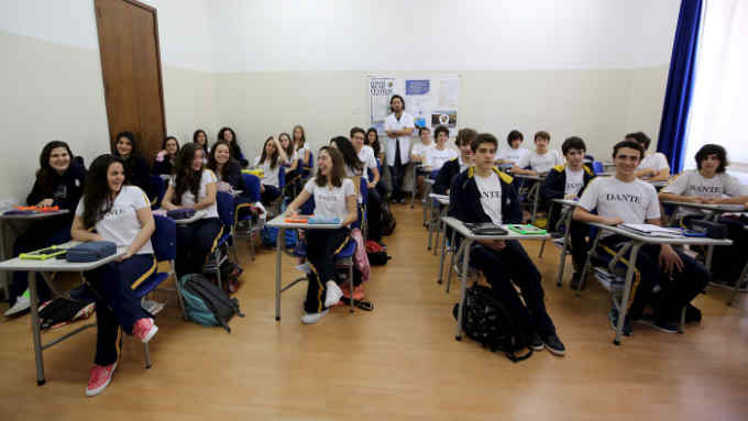 High school students in a classroom in São Paulo