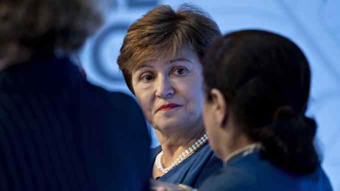 Kristalina Georgieva, managing director of the International Monetary Fund (IMF), listens at a discussion during the annual meetings of the IMF and World Bank Group in Washington, D.C., U.S., on Wednesday, Oct. 16, 2019. The IMF made a fifth-straight cut to its 2019 global growth forecast, citing a broad deceleration across the world's largest economies as trade tensions undermine the expansion. Photographer: Andrew Harrer/Bloomberg