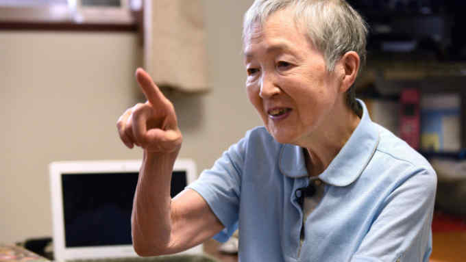 This picture taken on July 13, 2017 shows 82-year-old programmer Masako Wakamiya speaking during an interview with AFP in Fujisawa, Kanagawa prefecture. - When 82-year-old Masako Wakamiya first began working she still used an abacus for maths -- today she is one of the world's oldest iPhone app developers, a trailblazer in making smartphones accessible for the elderly. (Photo by Kazuhiro NOGI / AFP) / TO GO WITH Japan-tech-elderly,FEATURE by Karyn NISHIMURA-POUPEE (Photo credit should read KAZUHIRO NOGI/AFP via Getty Images)