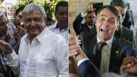 Tough on graft: politicians on the left and the right have reflected popular anger over corruption. This stance unites Andrés Manuel López Obrador, Mexico’s president-elect (left) and Jair Bolsonaro, soon to become president of Brazil (right)
