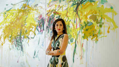 Komal Shah, in front of a work by Joan Mitchell, photographed for the FT by Brian O’Flaherty