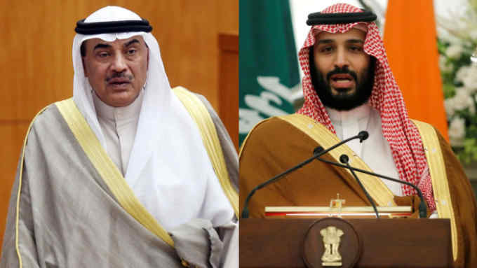 Kuwait's Foreign Minister Sheikh Sabah al-Khaled al-Sabah (L) and Saudi Arabia's Crown Prince Mohammed bin Salman (R)
