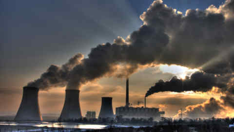 Coal powerplant view - chimneys and fumes ID 9236453 © Danicek | Dreamstime.com View of coal powerplant against sun with several chimneys and huge fumes