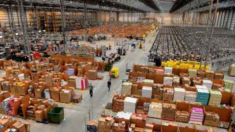 A picture shows the Fulfilment Centre for online retail giant Amazon in Peterborough, central England, on November 28, 2013, ahead of Cyper Monday on December 2nd, expected to be one of the busiest online shopping days of the year. AFP PHOTO/ANDREW YATES (Photo credit should read ANDREW YATES/AFP/Getty Images)