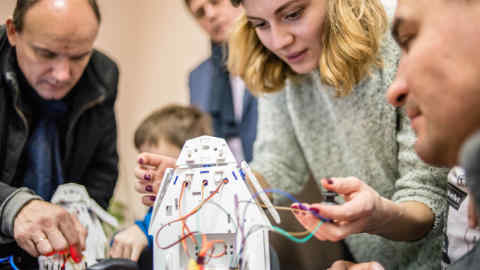 Young student testing produtc at New Robotics Center has opened in Kiev, Ukraine, on November 19, 2017. (Photo by Oleksandr Rupeta/NurPhoto via Getty Images)