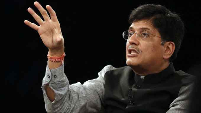 India's Power Minister Piyush Goyal speaks during the India Economic Summit 2014 at the World Economic Forum in New Delhi November 6, 2014. Goyal said on Thursday $250 billion of investment was needed over the next five years if the country was to meet an expected doubling of energy consumption and provide power for all its 1.2 billion people. REUTERS/Anindito Mukherjee (INDIA - Tags: BUSINESS ENERGY POLITICS) - RTR4D1VB