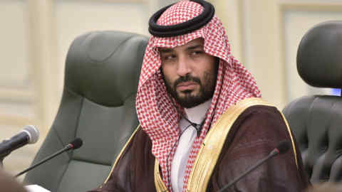 MANDATORY CREDIT Mandatory Credit: Photo by ALEXEY NIKOLSKY/SPUTNIK/KREMLIN/POOL/EPA-EFE/Shutterstock (10536098a) (FILE) - Saudi Arabia's Crown Prince Mohammed bin Salman attends a meeting with Russian President Vladimir Putin (not pictured) at the Saudi Royal palace in Riyadh, Saudi Arabia, 14 October 2019 (reissued 22 January 2020). According to media reports, the phone of Amazon CEO Jeff Bezos appears to have been hacked through a Whatsapp account allegedly belonging to Saudi Crown Prince Mohammed bin Salman, UN experts say. Bezos phone appears to have been hacked through Saudi Crown Prince, UN experts say, Riyadh, Saudi Arabia - 14 Oct 2019