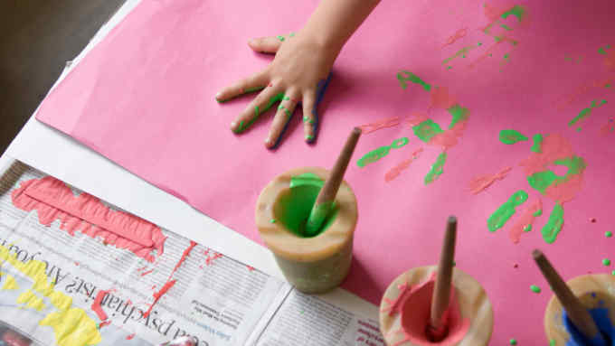 A child finger painting