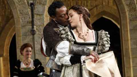 From left, Alison Wright, Chukwudi Iwuji and Heather Lind in 'Othello'