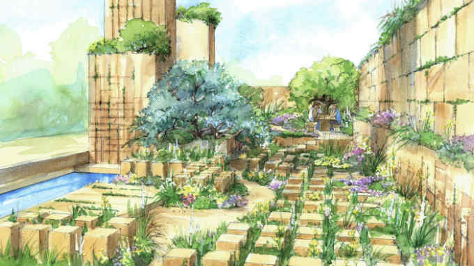Sketch of James and Helen Basson’s garden for this year’s Chelsea Flower Show