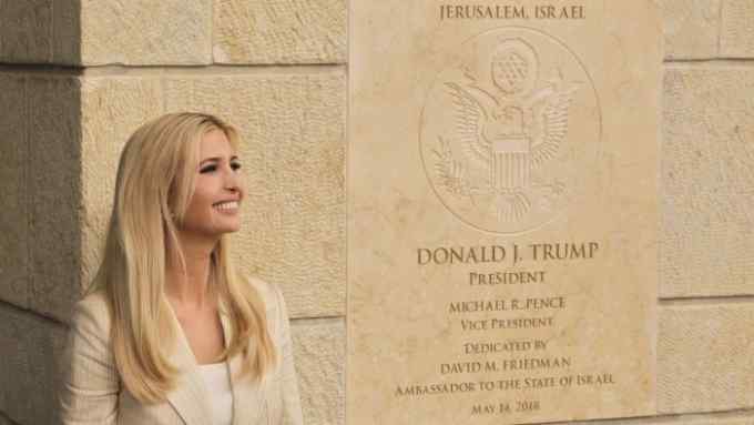 U.S. President Donald Trump's daughter Ivanka Trump attends the opening ceremony of the new U.S. Embassy in Jerusalem, Monday, May 14, 2018. Amid deadly clashes along the Israeli-Palestinian border, President Donald Trump's top aides and supporters on Monday celebrated the opening of the new U.S. Embassy in Jerusalem as a campaign promised fulfilled. (AP Photo/Sebastian Scheiner)