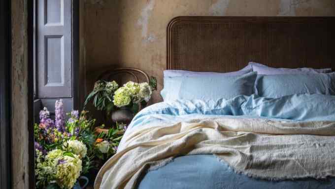 Piglet linen duvet cover in Lake Blue, from £160 for a double