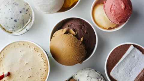 Scoops of ice cream and hot drinks in tubs at Jack’s Gelato