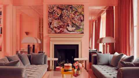 The “shrimp-pink” drawing room at Olivia von Halle’s London home