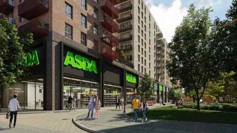 A mixture of residential units and an Asda store