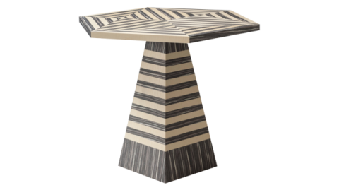 a six-sided table top with a tower-like base