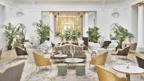 The Palm Court with its glass domed roof in Madrid’s Mandarin Oriental Ritz