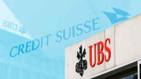 Montage of UBS and Credit Suisse logos
