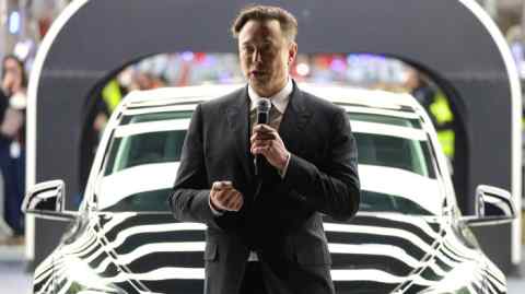Elon Musk speaking during the opening of the Tesla plant in Germany
