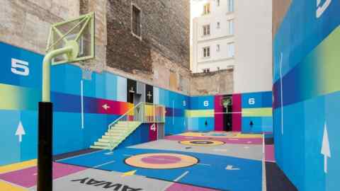 The recently redesigned Paris basketball court, 2020