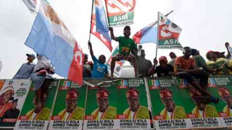 A rally for All Progressives Congress candidate Bola Tinubu at Teslim Balogun Stadium in Lagos, Nigeria