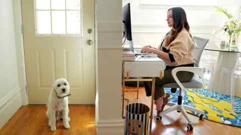 A woman works from home in California. Trust is built on proper training, occasional in-person meetings, regular assessments of individual performance, and clear guidelines