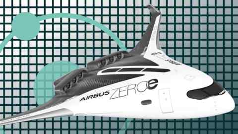 Airbus’s ZEROe concept aircraft, which has two hybrid hydrogen turbofan engines ...