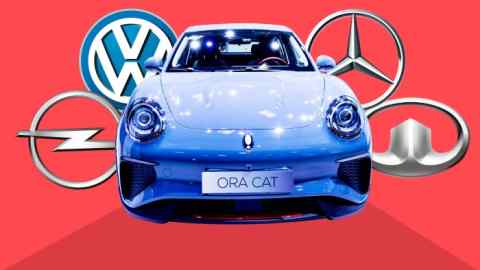 Montage of the Ora Cat car and logos of auto companies