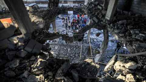 A building is left in ruins after an Israeli bombardment in Rafah, in the Gaza Strip, this week