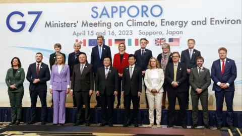 G7 ministers lined up at the meeting on climate, energy and environment in Sapporo