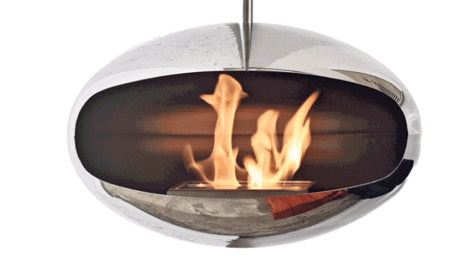 Cocoon Aeris hanging fireplace by Cocoon Fires