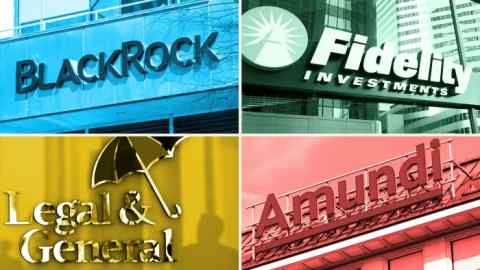 FT montage of logos from BlackRock, Fidelity, Legal & General and Amundi