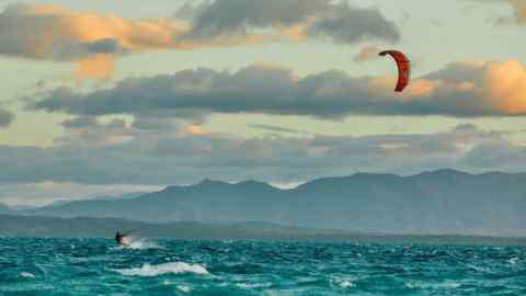 The author kitesurfing off the coast of Nosy Ankao island, Madagascar