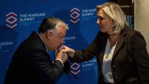 Hungary’s Viktor Orbán (left) and France’s Marine Le Pen