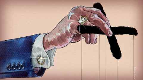 James Ferguson illustration of a bejewelled puppet master manipulating a vote.
