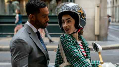Lucien Laviscount as Alfie, left, and Lily Collins as Emily in ‘Emily in Paris’