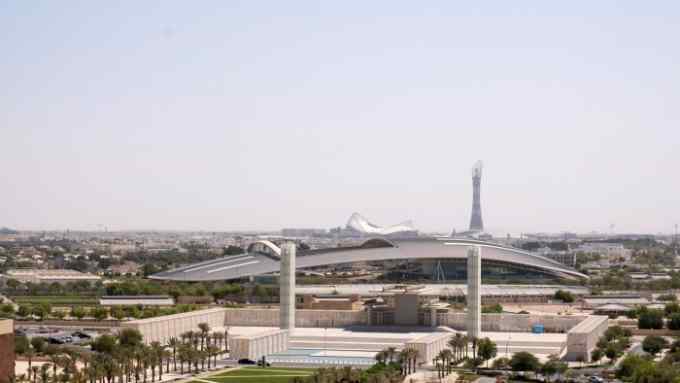 A view of Doha’s landmarks: the Khalifa Stadium and Aspire Tower