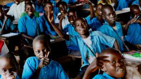 Schoolchildren in class at Lumule primary school, Uganda