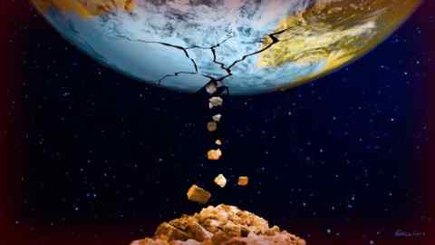 James Ferguson illustration of a cracked Earth leaking gold stones