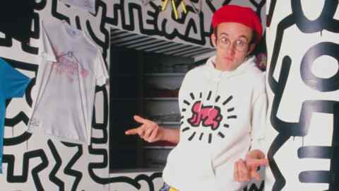 Haring at the opening of Pop Shop, New York, in 1986