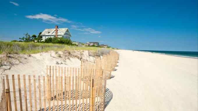 A beachfront property and sand dunes, Amagansett, Long Island