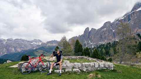 On the Sella massif, with the Val Gardena valley behind