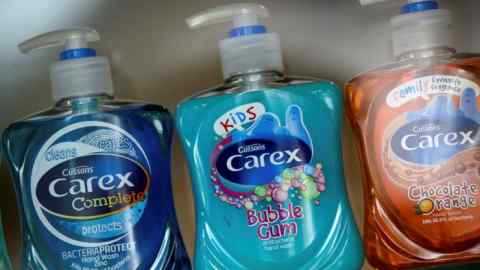 A range of Carex liquid hand soap products on display
